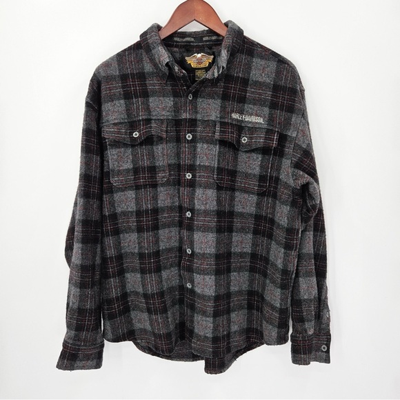 Harley-Davidson Other - Harley-Davidson Black and Gray Plaid Shirt